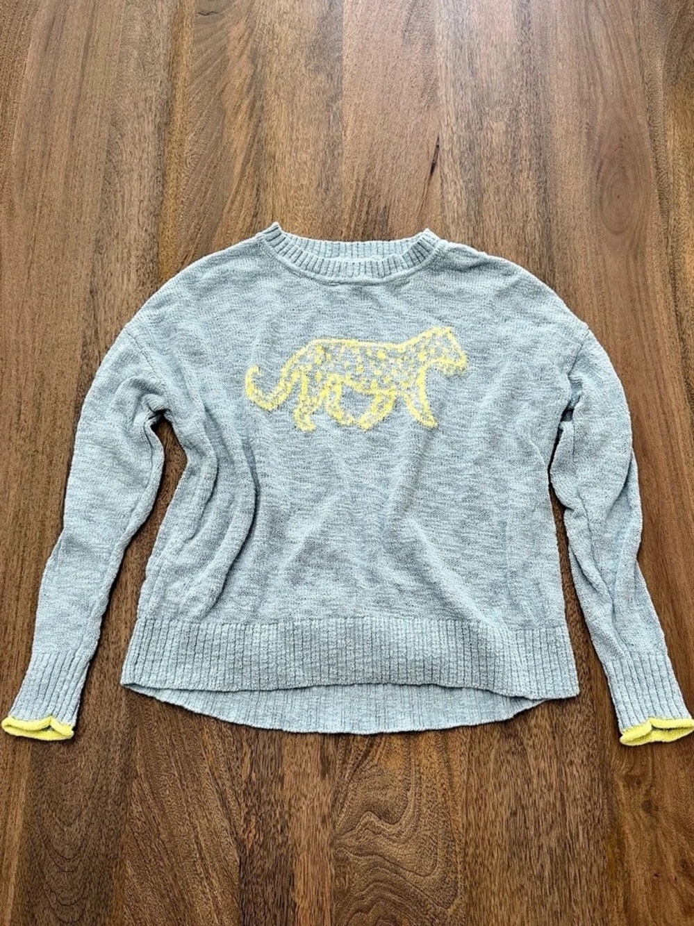 Lou & Grey Light Blue Crewneck Sweater with Yellow Leopard Small
